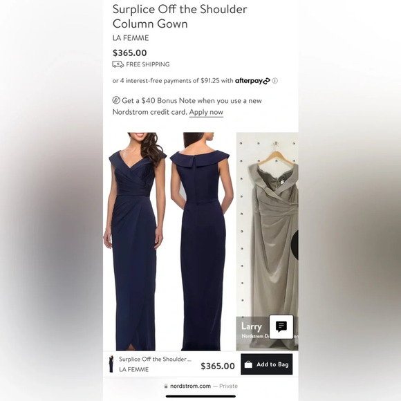 NWT Surplice Off the Shoulder Column Gown Navy Size 2 - Picture 3 of 9